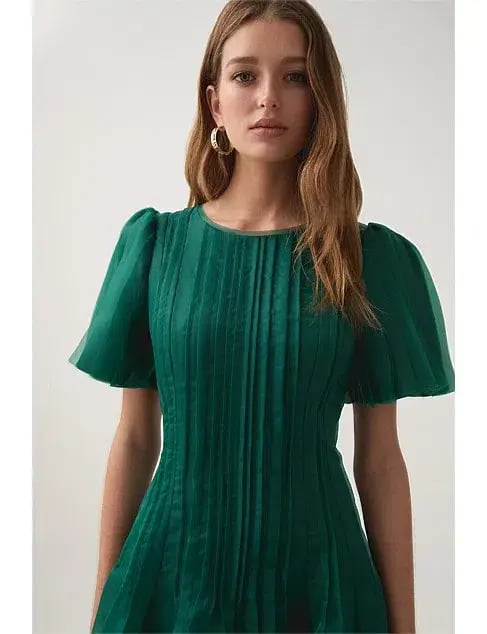 Aje Nova Pleated Midi Dress Emerald Green Size 12 photo 2