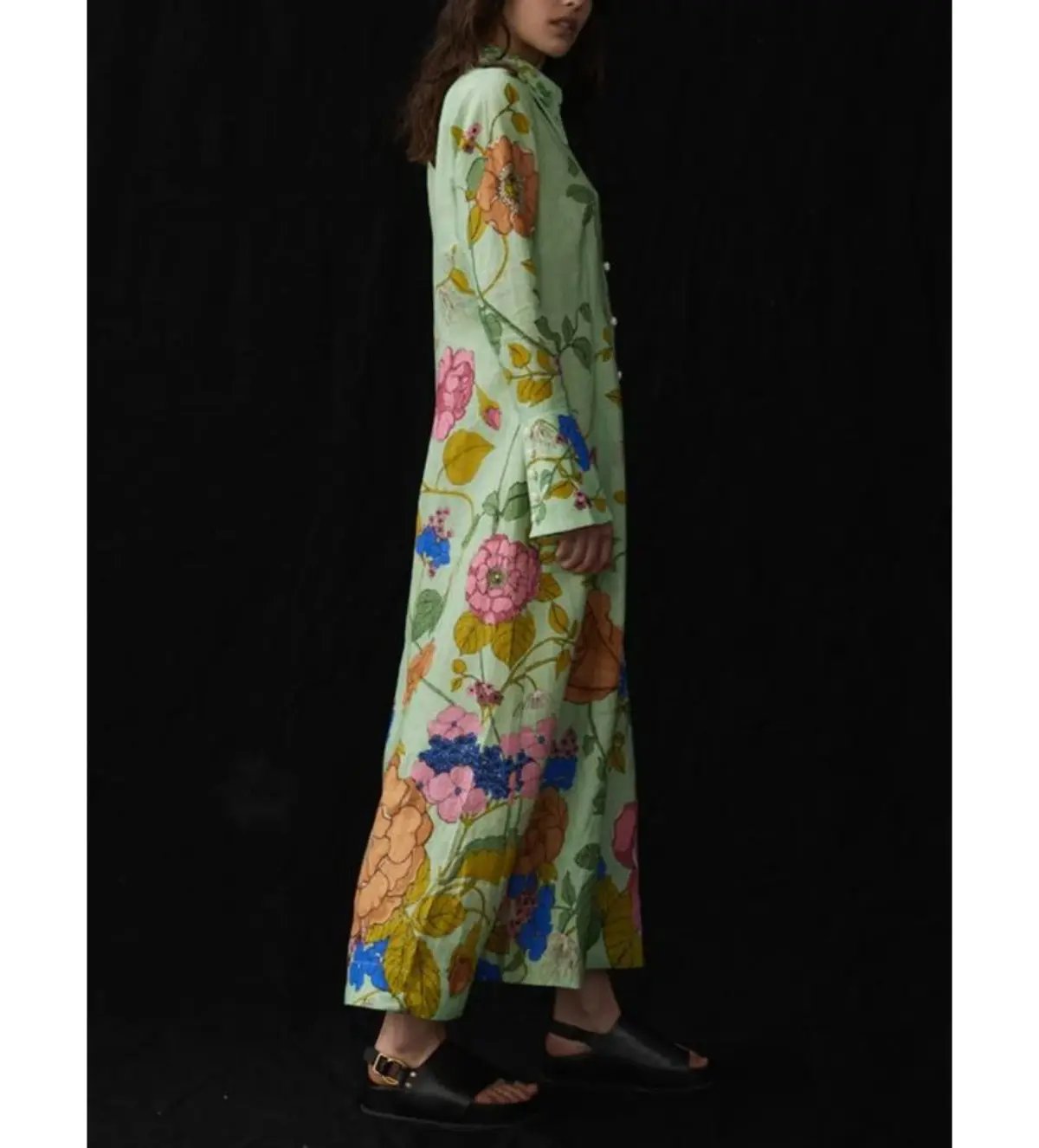 Alemais Olivia Floral Linen Maxi Shirt Dress Green Size 16 photo 4