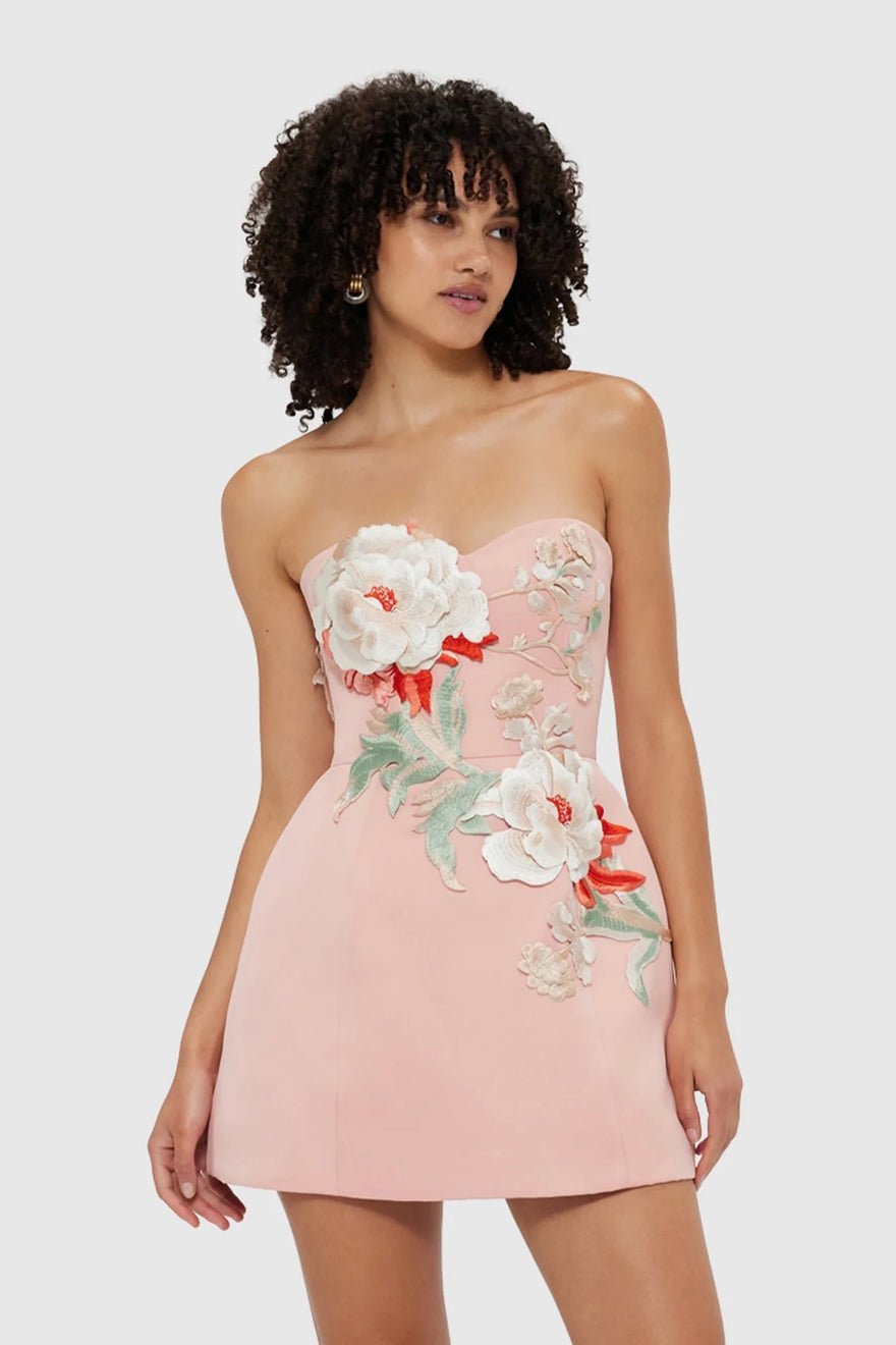 Leo Lin Rosario Appliqué Bustier Mini Dress - Peony Print photo 3