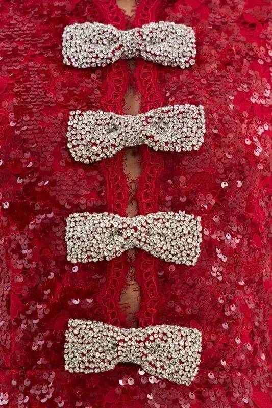 Rebecca Vallance Leyla Short Sleeve Mini Dress Red Sequin Size 12 photo 3