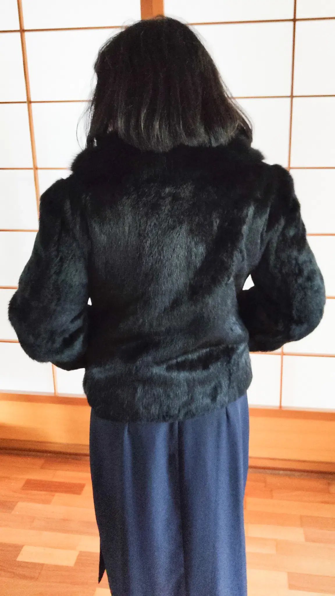 Black Genuine Rabbit Fur Jacket with Fox Collar in Small / AU 8 photo 3
