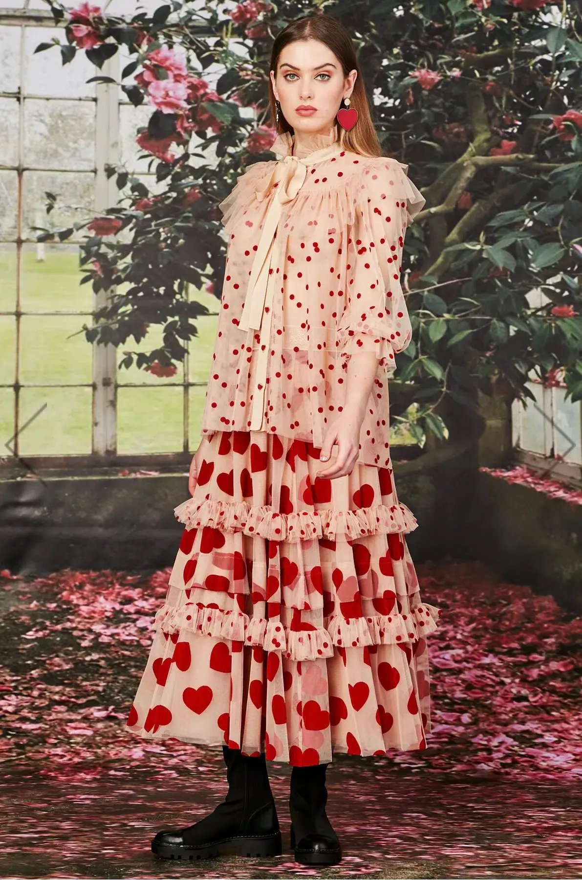 Trelise Cooper Nothing But Ruffle Skirt Midi Red Cream Size S/Au 10 photo 5