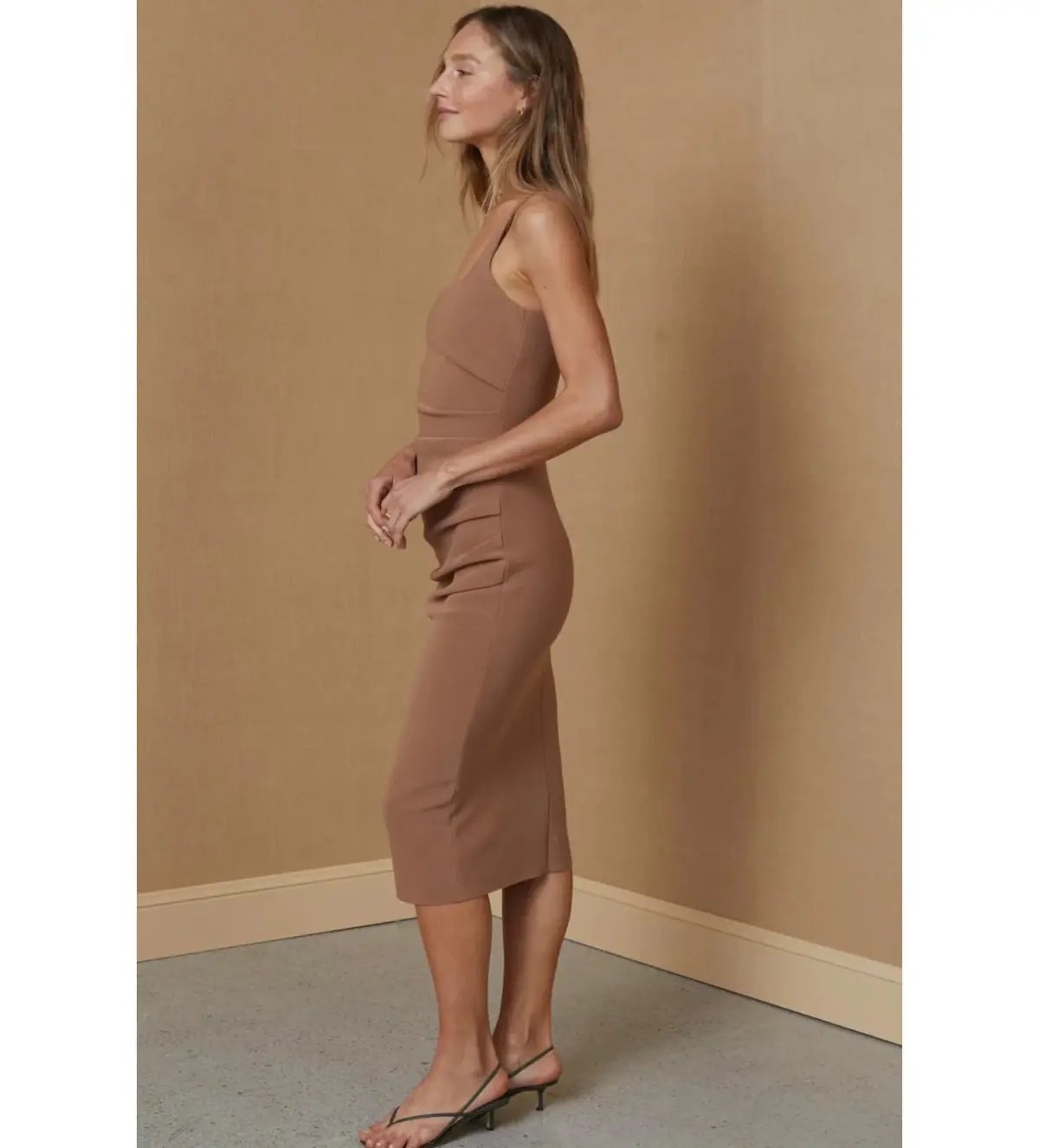 Bec & Bridge Karina Tuck Midi Dress Milk Chocolate Size 10 photo 4