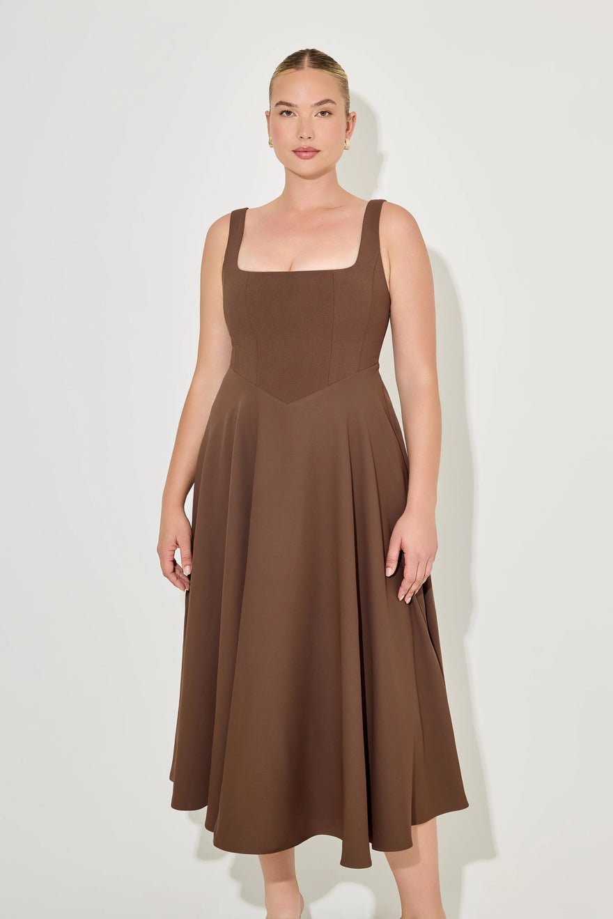 Odd Muse The Ultimate Muse High Waist Square Neck Midi Dress - Chocolate photo 4