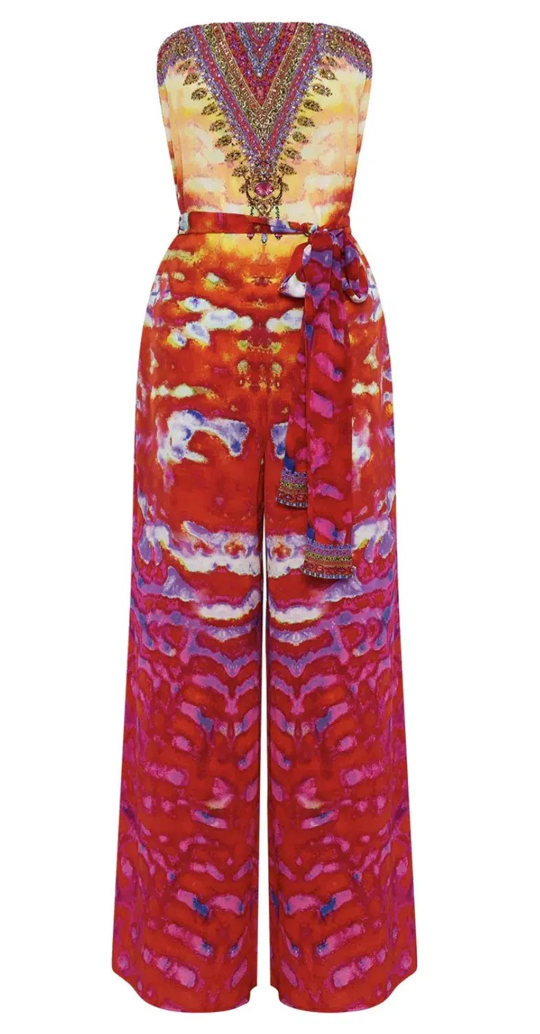 Camilla Banshee Beckons Tie Waist Strapless Jumpsuit Print Size 6 photo 3