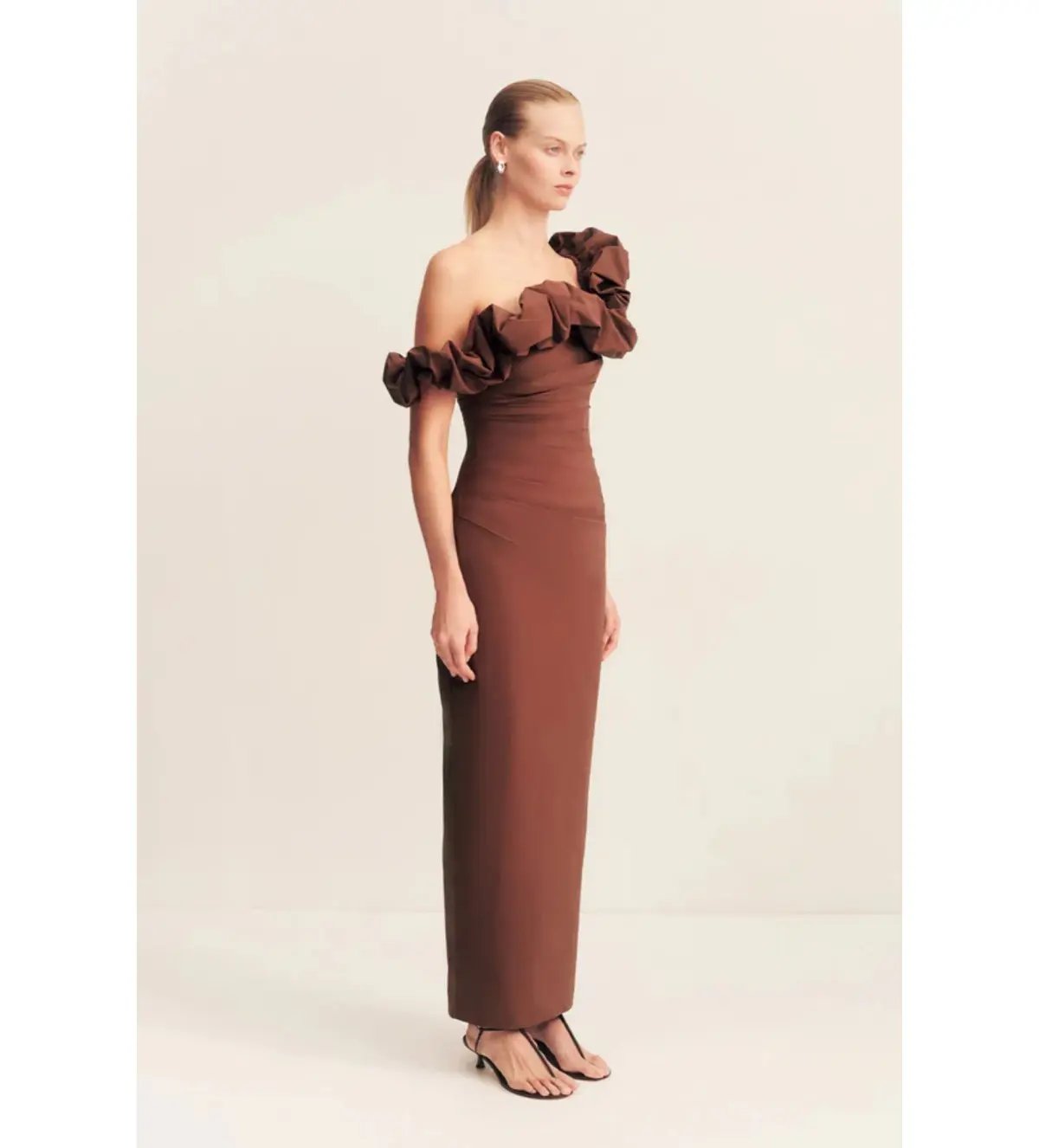 Shona Joy Cambell Ruffle Draped Maxi in Espresso Size 8 photo 2