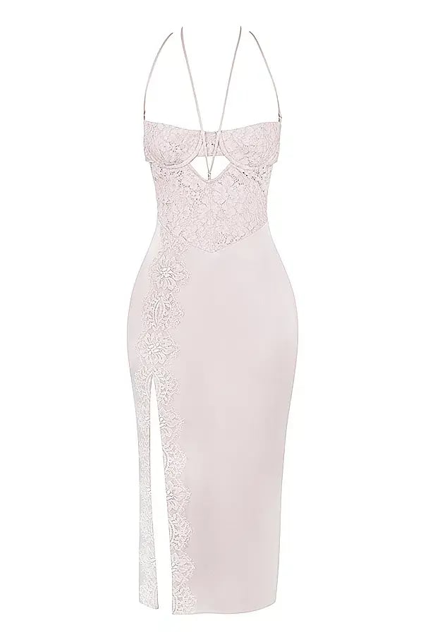 House of CB Georgia Crystal Satin and Lace Dress Pink Size S / AU 8 photo 4