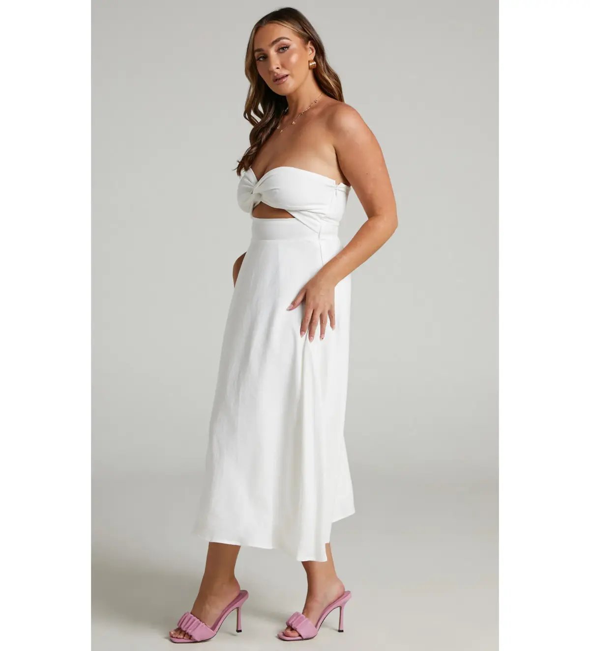 Avie Midi Dress Twist Strapless Cocktail Dress in Off-White Size 12 photo 2