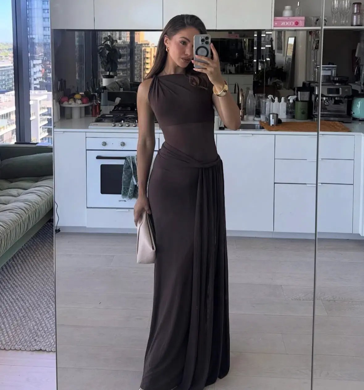 MISHA Sisal Mesh Dress Espresso Size 6/XS photo 2