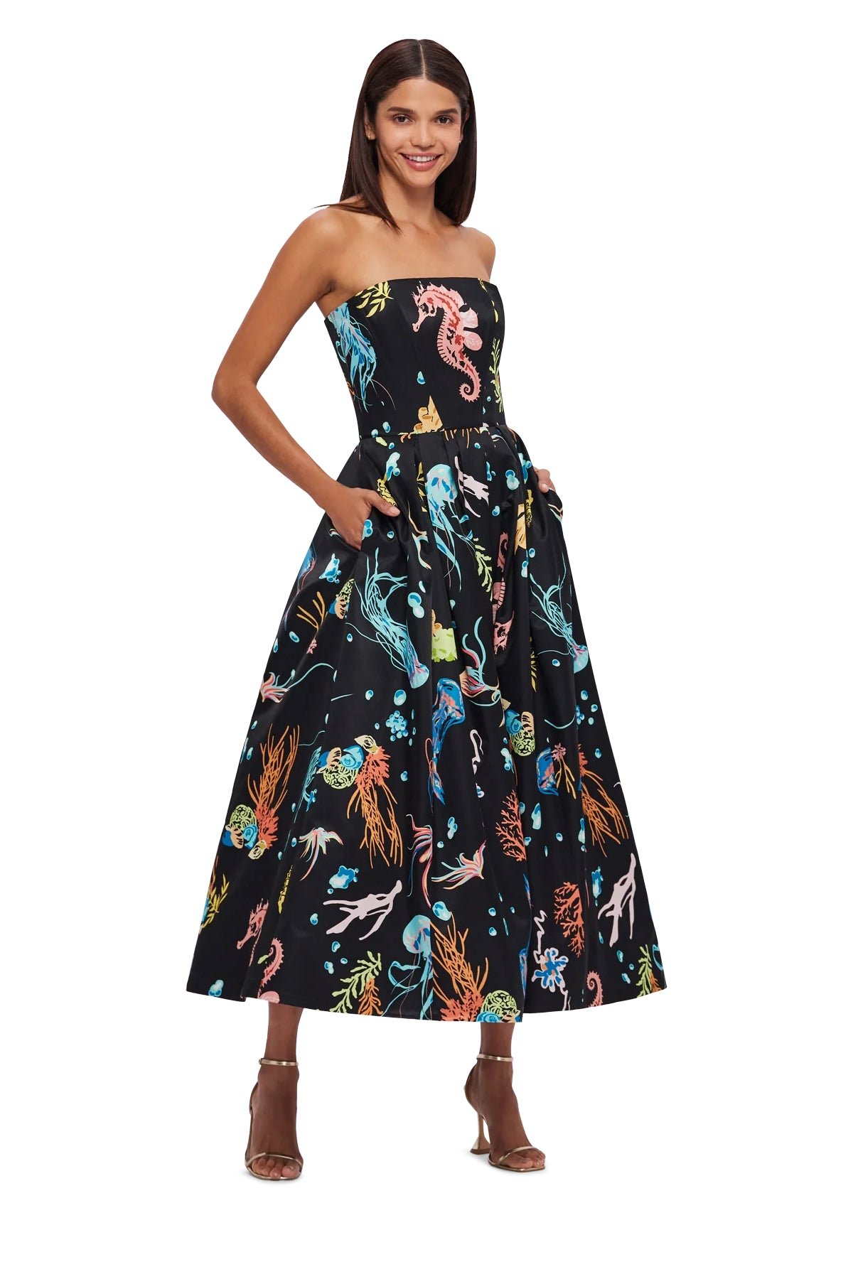 LEO LIN LEANNE BUSTIER MIDI DRESS - TWILIGHT PRINT IN BLACK photo 4