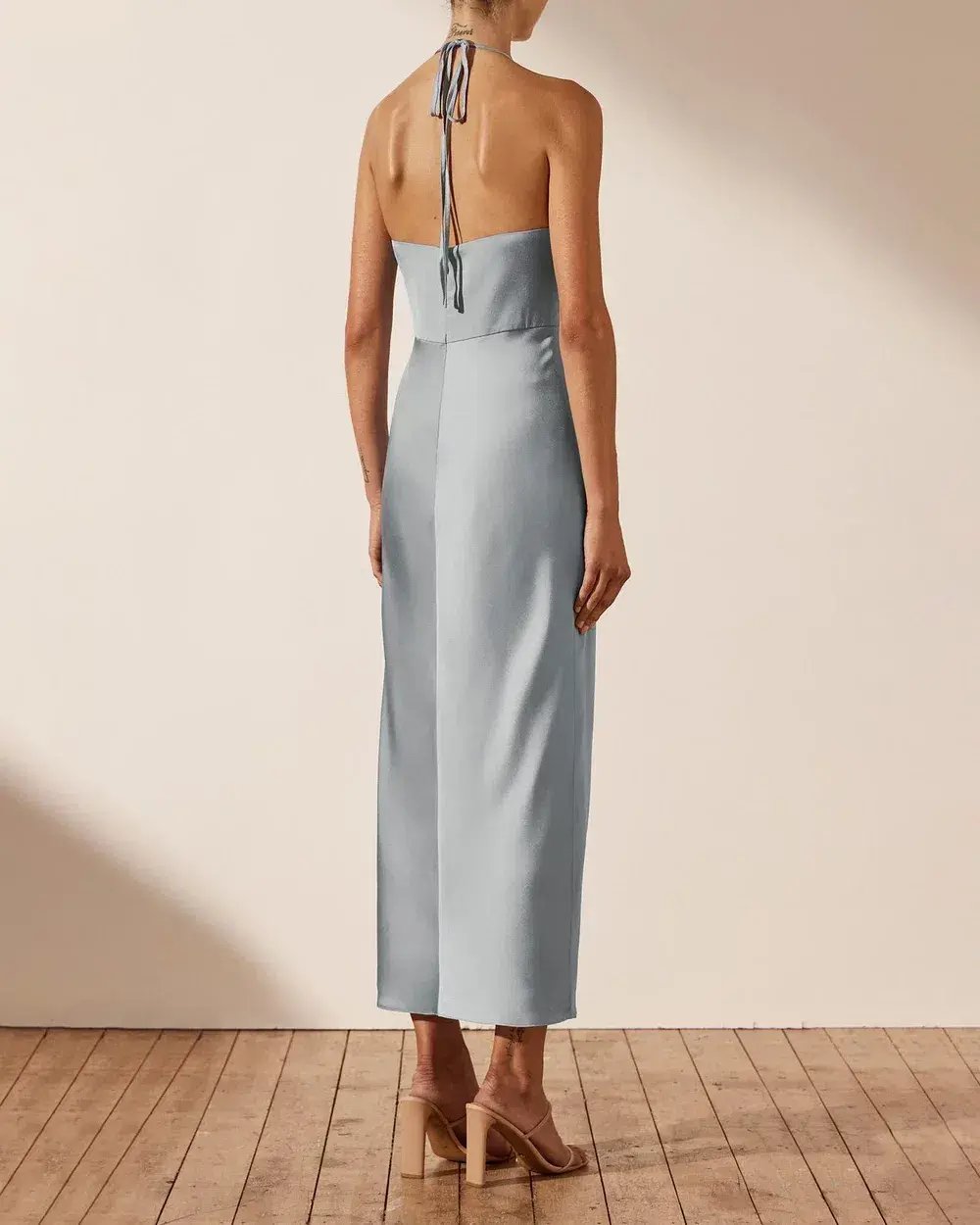 Shona Joy Luxe Twist Front Halter Midi Dress Azure Size 6 photo 3