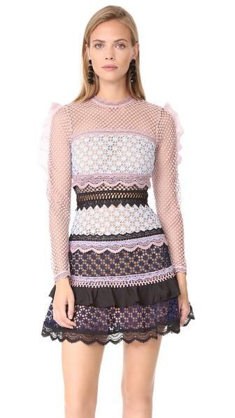Self Portrait  Bellis Lace Trim Dress Black/Pink Size 6 photo 3