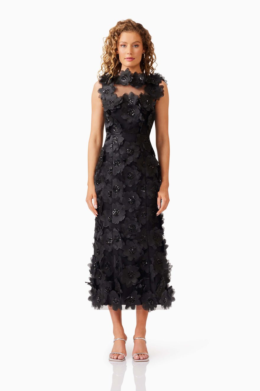 Elliatt Cherry Blossom Midi Dress - Black photo 3