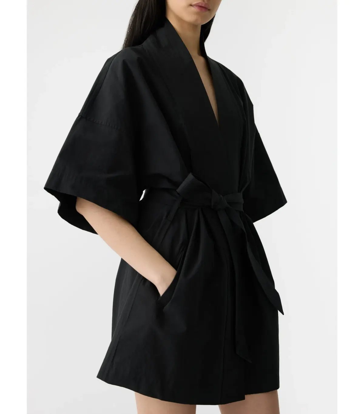 Bassike Crushed Cotton Wrap Mini Dress Black Size 3 / AU 12 photo 3