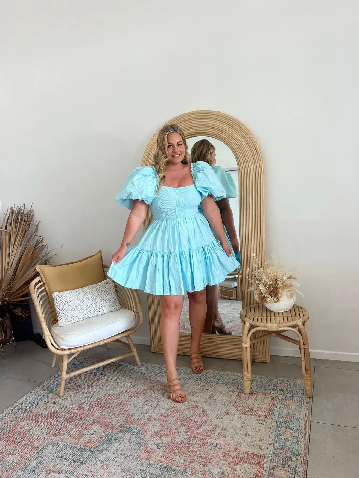 Aje Casa Puff Sleeve Knit Mini Dress Ice Blue Size 14 photo 3