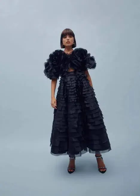 Aje Amour Ruffle Midi Dress Black Size 6 photo 5
