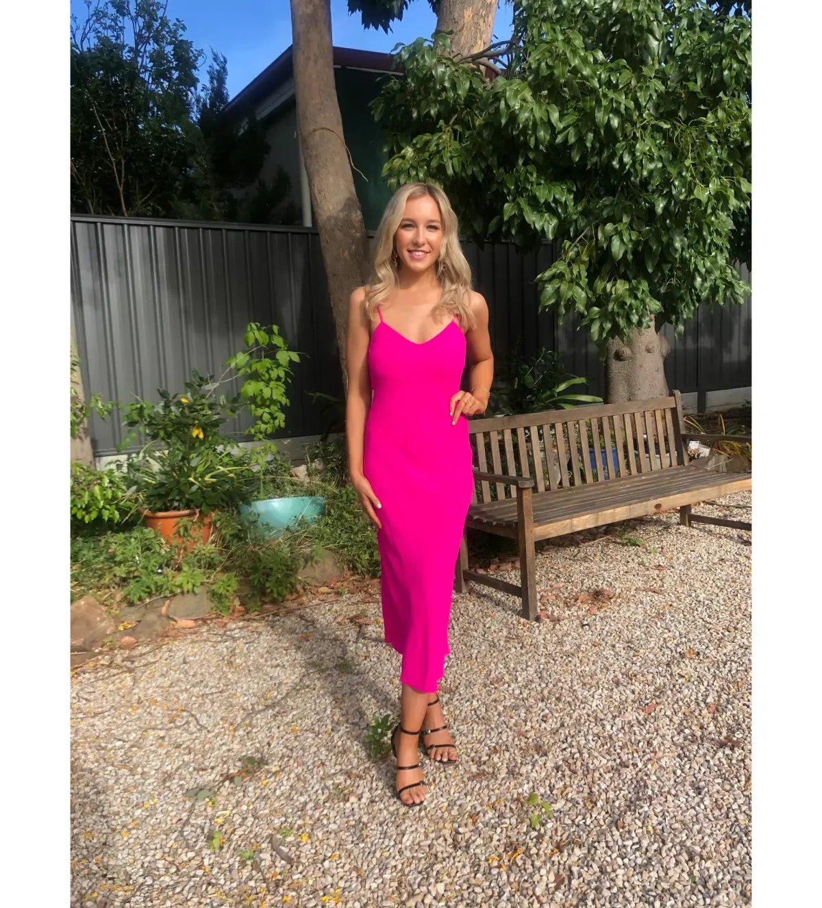 By Johnny Neon Bias Slip Midi Dress Pink Size AU 10 photo 2