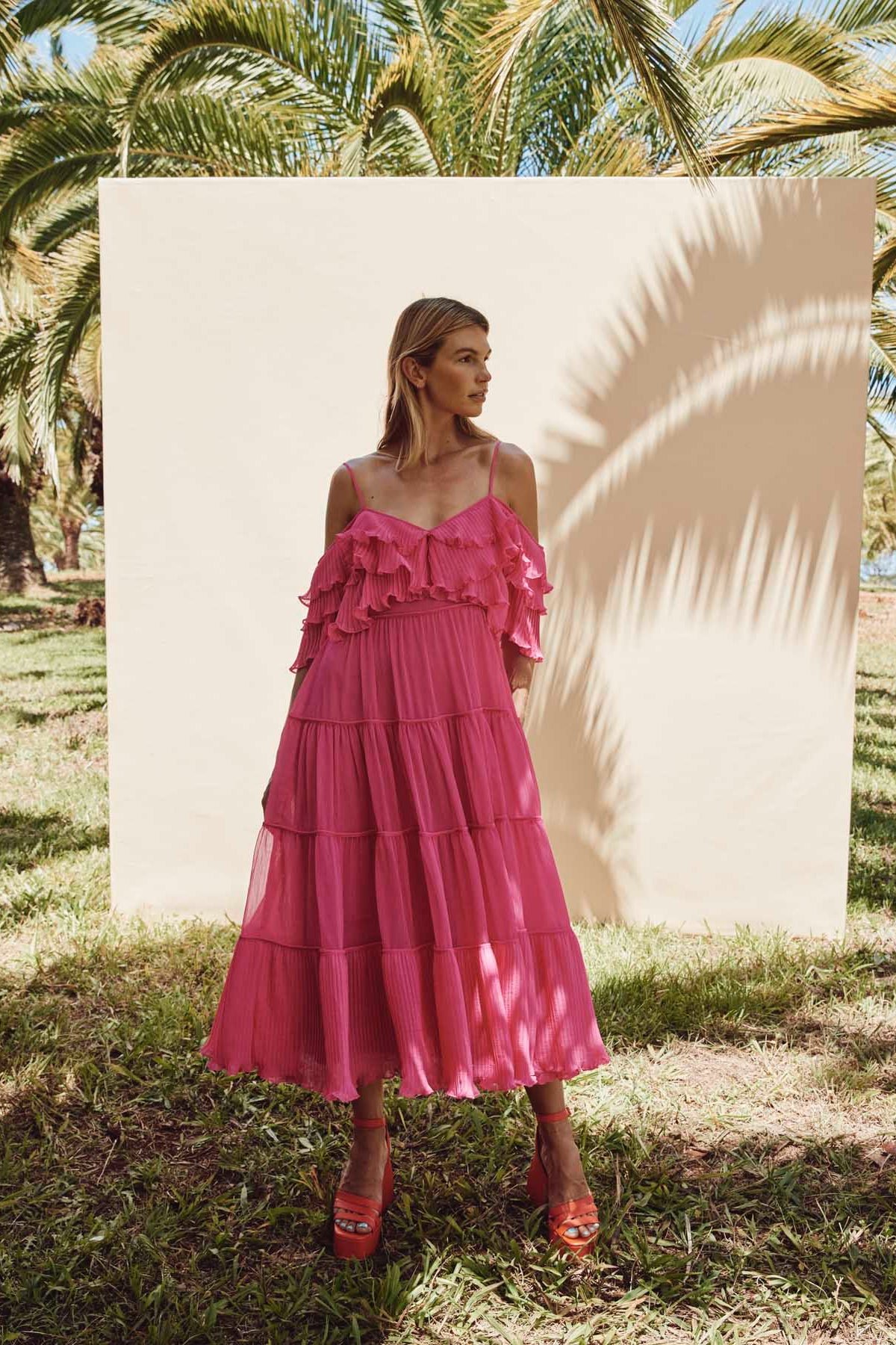 TALULAH COSMOS MIDI DRESS - ROSELLA PINK photo 2