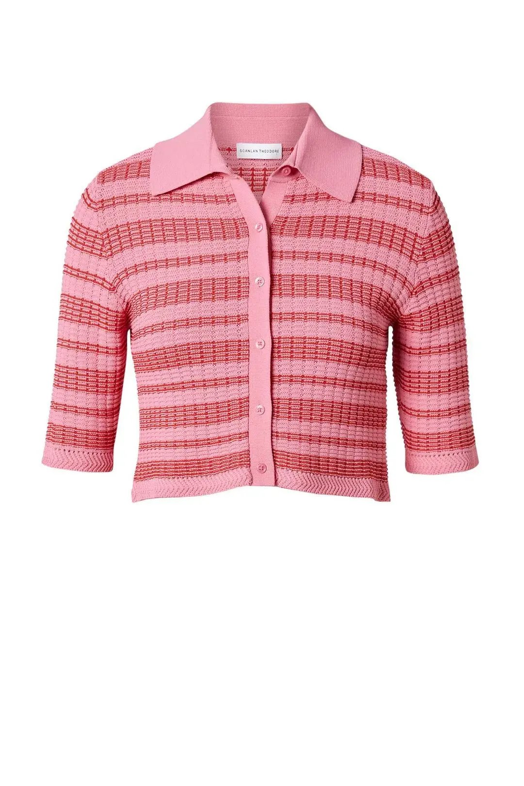 Scanlan Theodore Pleated Rib Stripe Crop Top Pink Size 8 photo 5