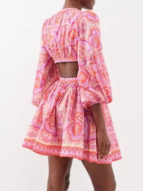 Zimmermann Halcyon Tie Front Mini Dress in Pink Paisley Size 1 / AU 10 photo 4