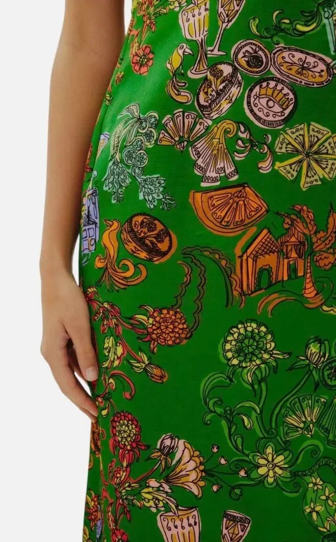 ALEMAIS FIESTA BODICE MIDI DRESS GREEN MULTI SIZE 8 photo 6
