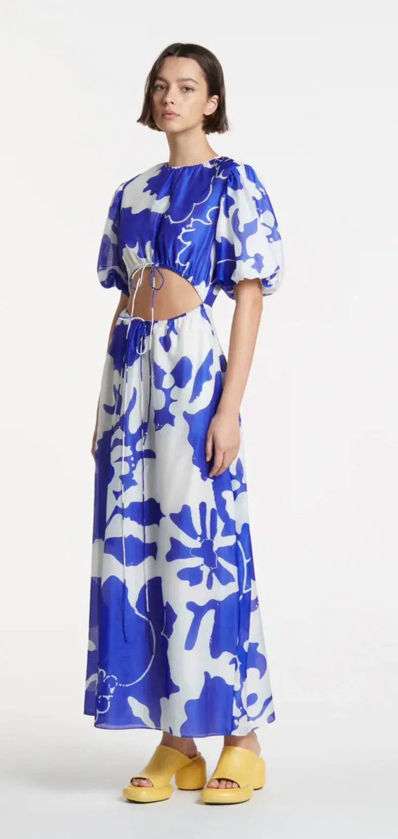 Sir The Label Vivi Puff Sleeve Maxi Dress Blue Print Size 10 photo 2