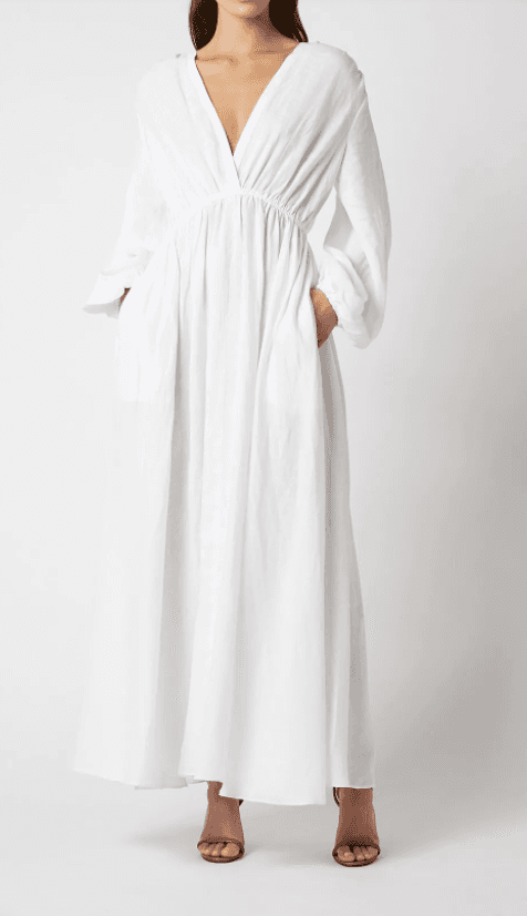 Scanlan Theodore Italian Linen Low Back Dress White Size 8 photo 2