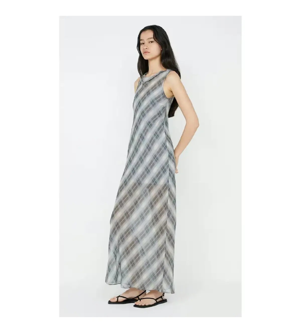 Bec & Bridge Seanna Boat Neck Maxi Dress Blue Check Size AU 14 photo 2