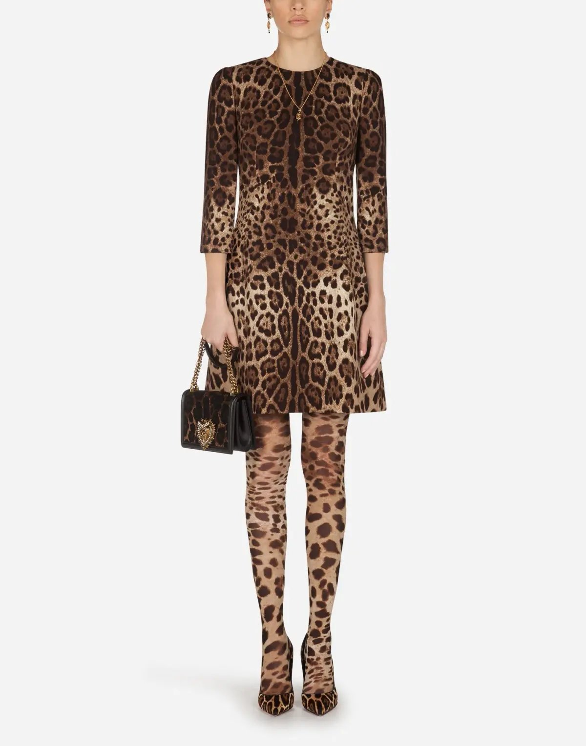 Dolce & Gabbana Double Crepe Mini Dress Leopard Print Size 8 photo 2
