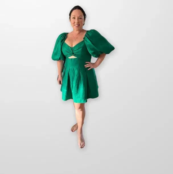 Aje Dusk Knot Puff Sleeve Mini Dress Emerald Green Size 14 photo 5