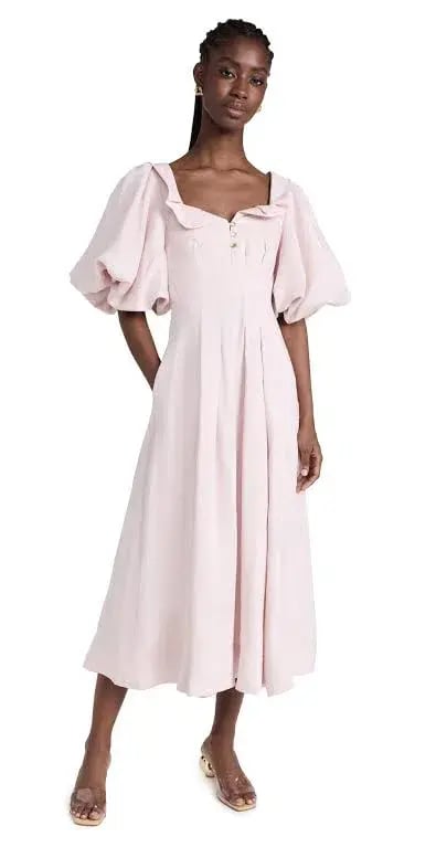 Aje Jessica Frill Midi Dress soft pink size 6 photo 3