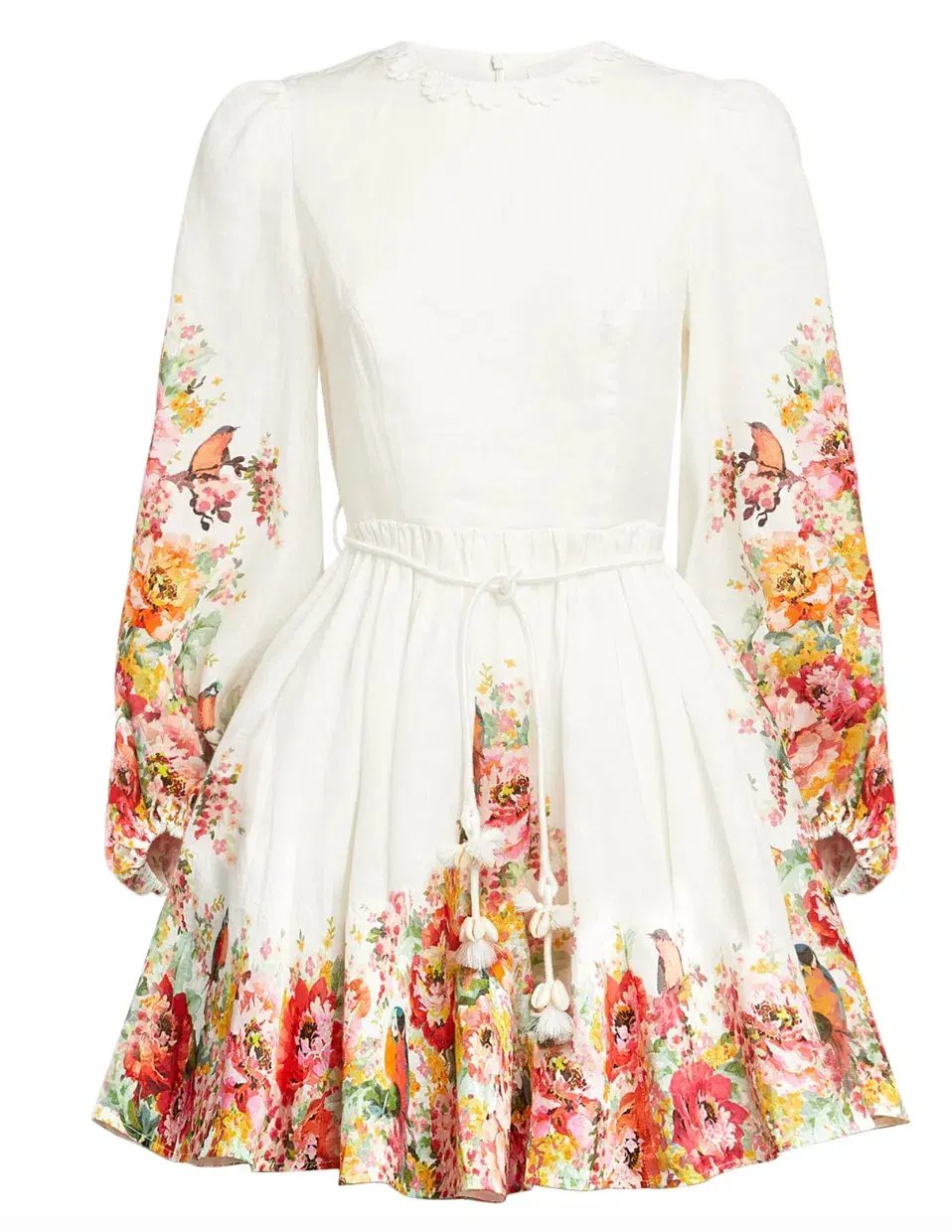 Zimmermann Mae Embellished Floral Print Linen Mini Dress Ivory Size 0P / AUS 6P photo 4