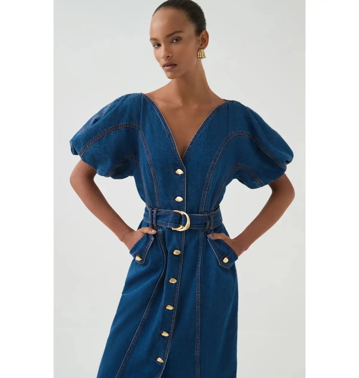 Aje Harper Midi Dress Denim Size 10/M photo 4