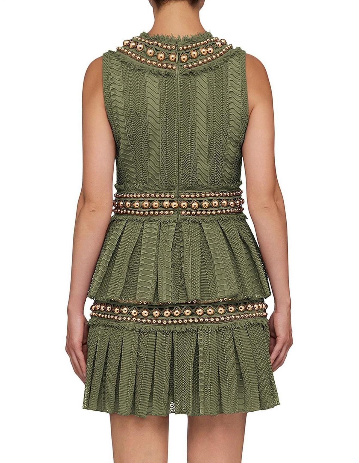 Khaki Lace Pleat Mini Dress Size 8 photo 3