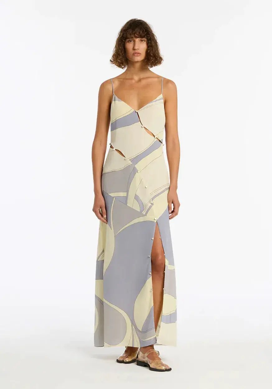 Sir the label Adrianna Buttoned Slip Dress Blue Multi Size 6 photo 2