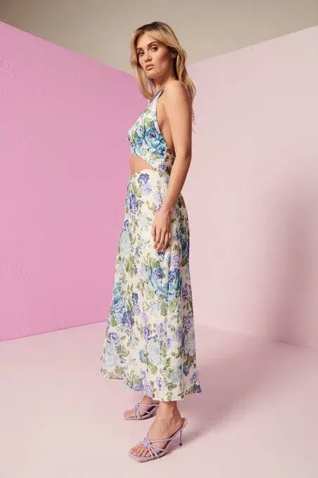 Kate Ford Mojave Braided Dress Belita Blue Floral Size AU 10 photo 4