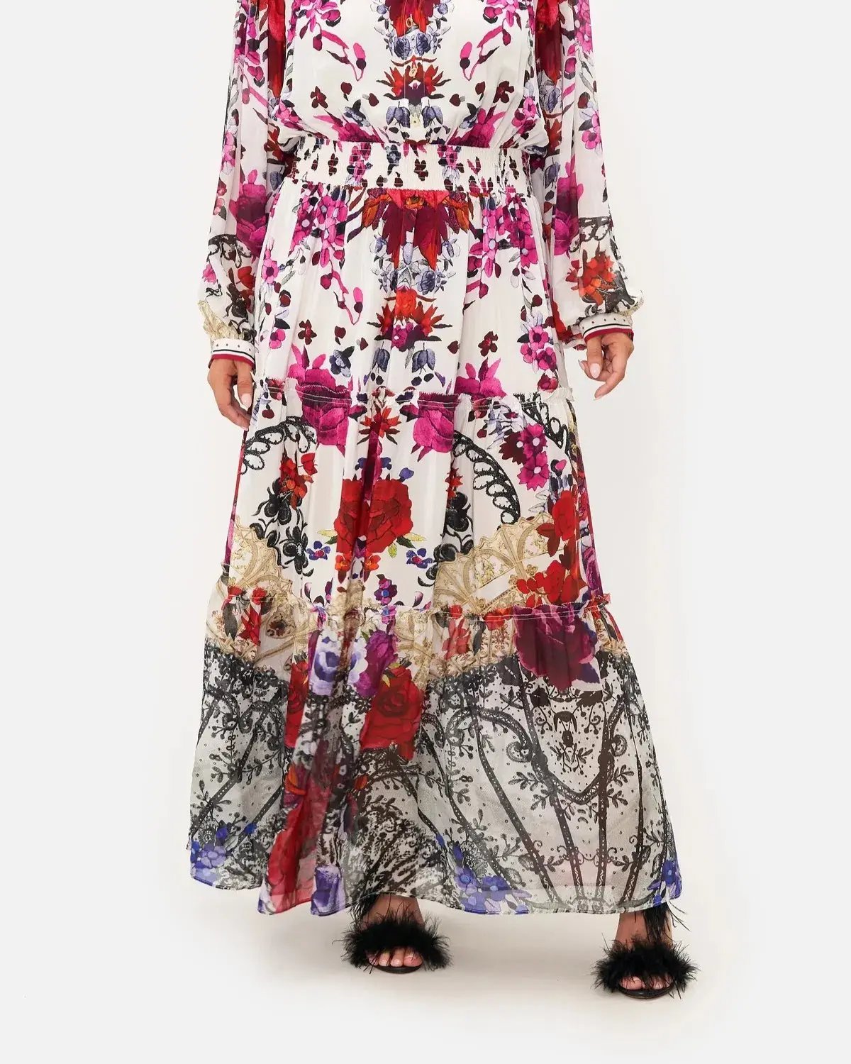 Camilla Button Through Tiered Maxi Dress Reign of Roses Print Size XL / AU 16 photo 4