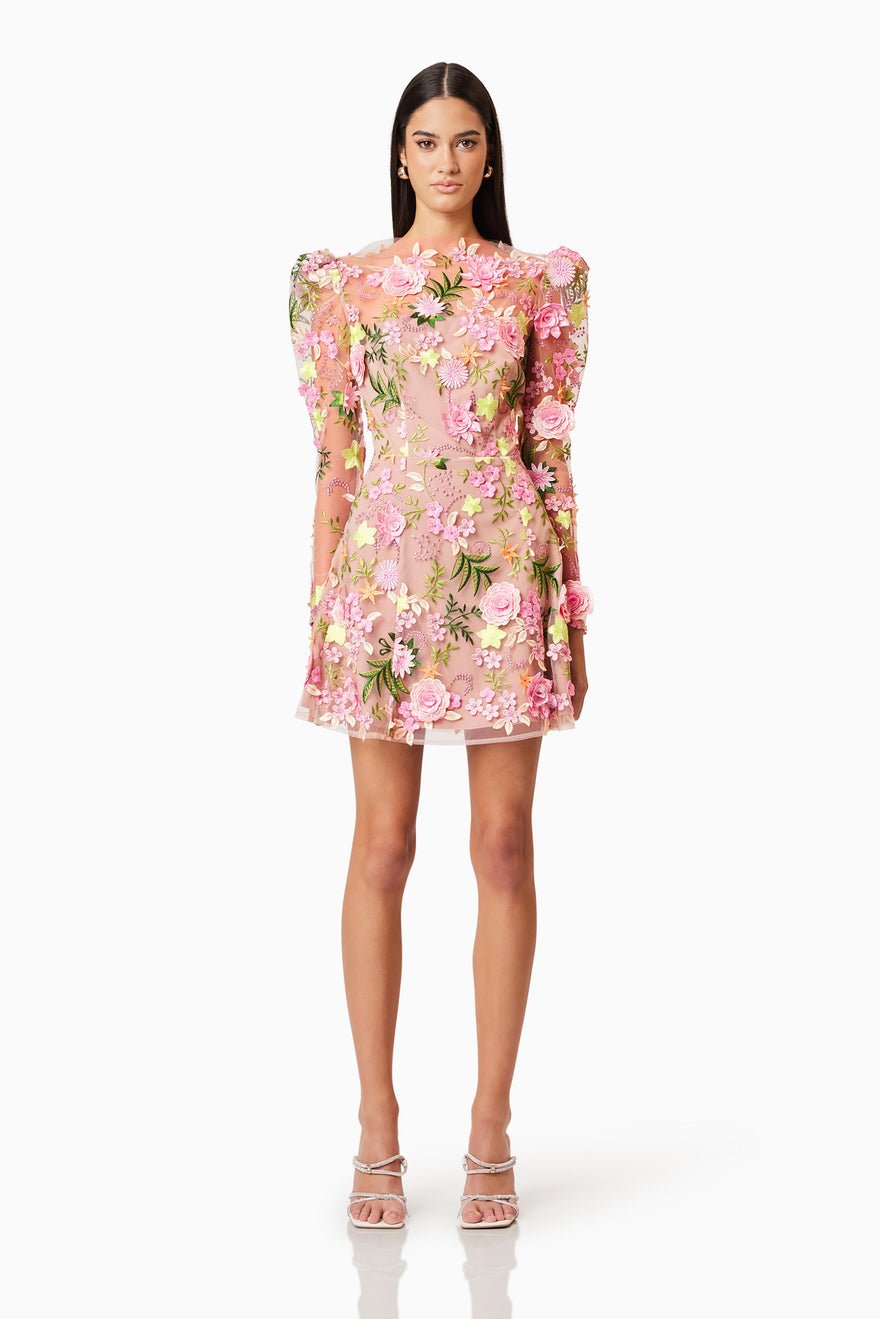 Elliatt Aella Long Sleeve Aline Mini Dress - Pink Multi photo 2