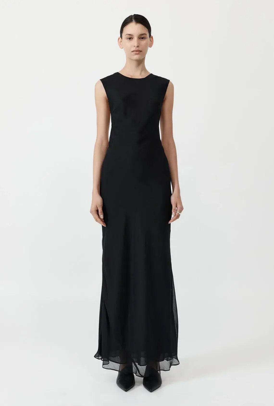 St Agni Pinstripe Silk Maxi Dress in Black Size 6 photo 3