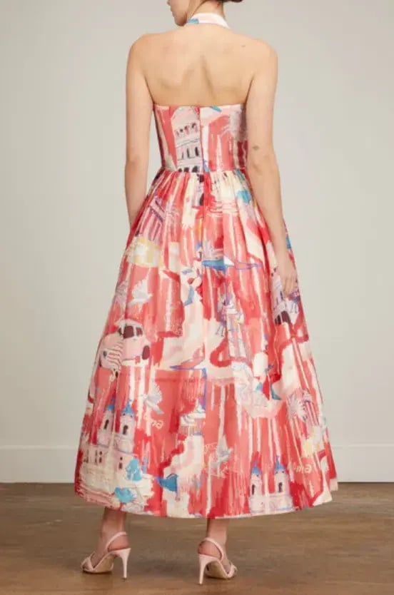 Leo Lin Ana Halterneck Midi Dress in Roma Print Size 10 photo 3