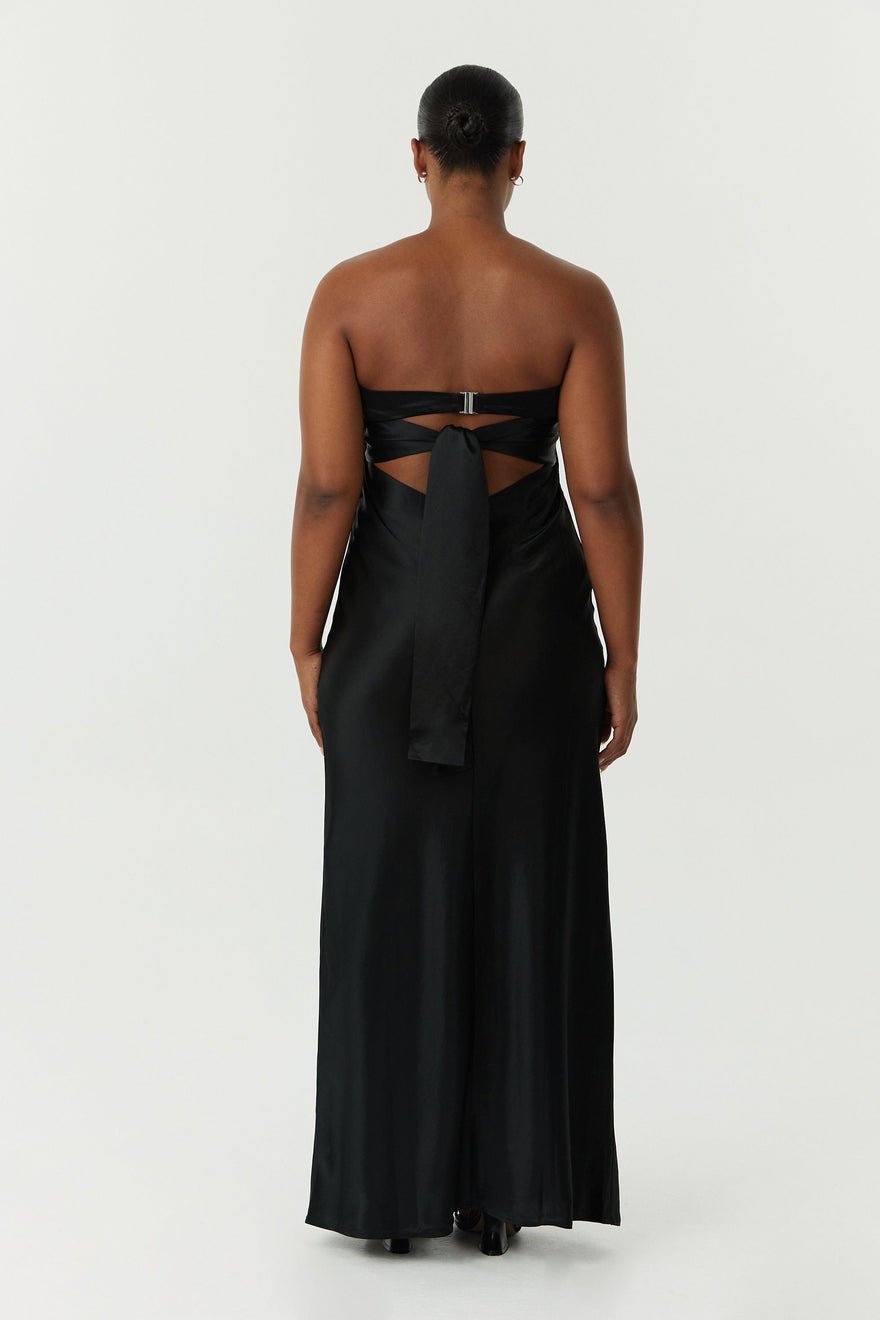 Third Form Satin Tie Back Strapless Maxi Dress - Black photo 4