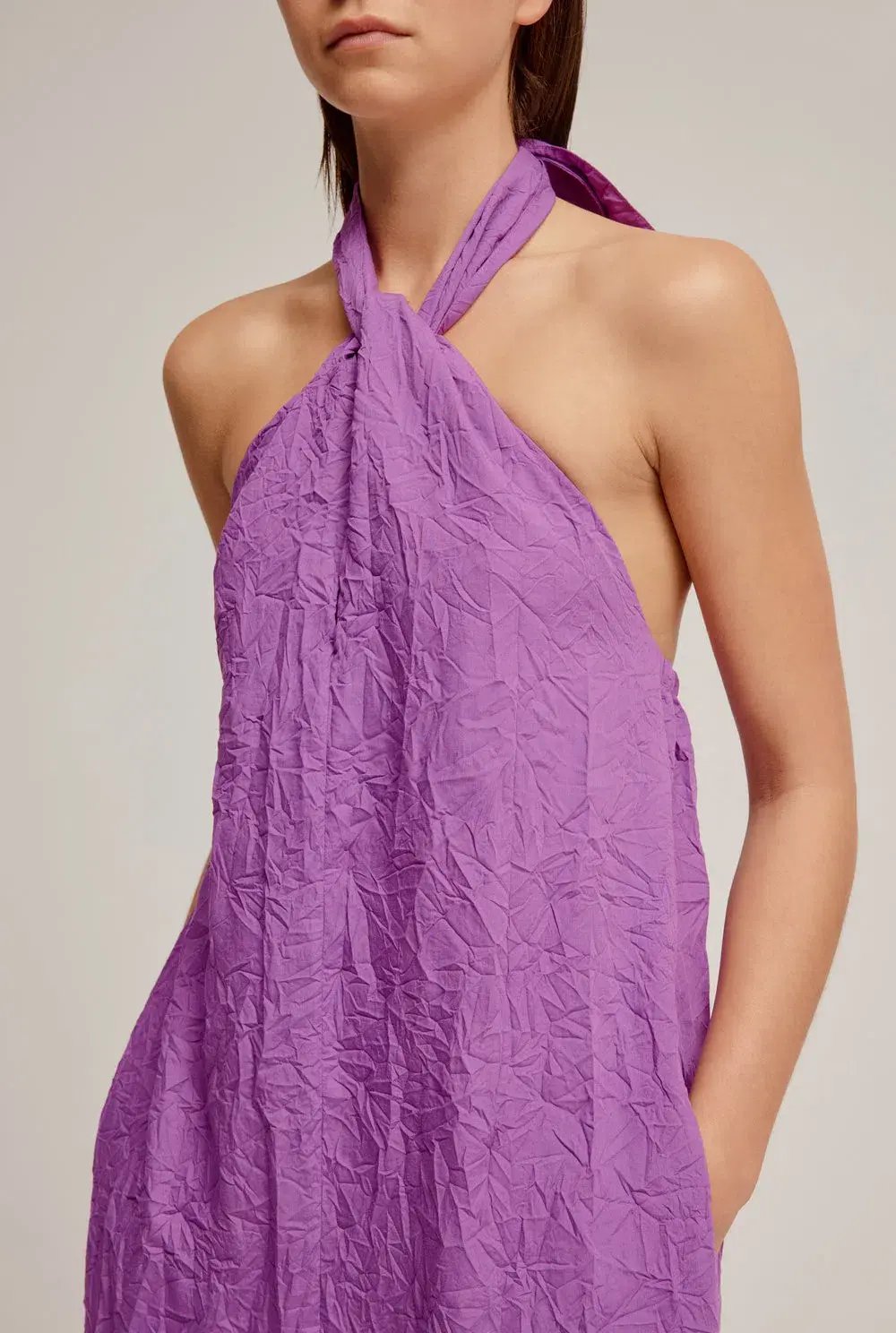 Venroy Crushed Halter Midi Bright Purple Size S/AU 8 photo 3