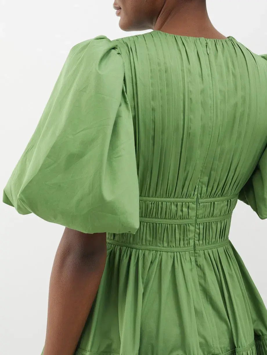 Aje Fallingwater Pintuck-pleated Cotton Midi Dress Khaki Size 12 photo 3