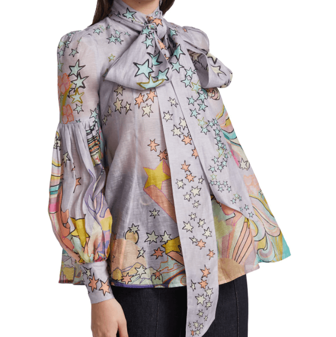 Zimmermann Concert Tie Neck Blouse Lilac Collage Size 1 / Au 10 photo 2