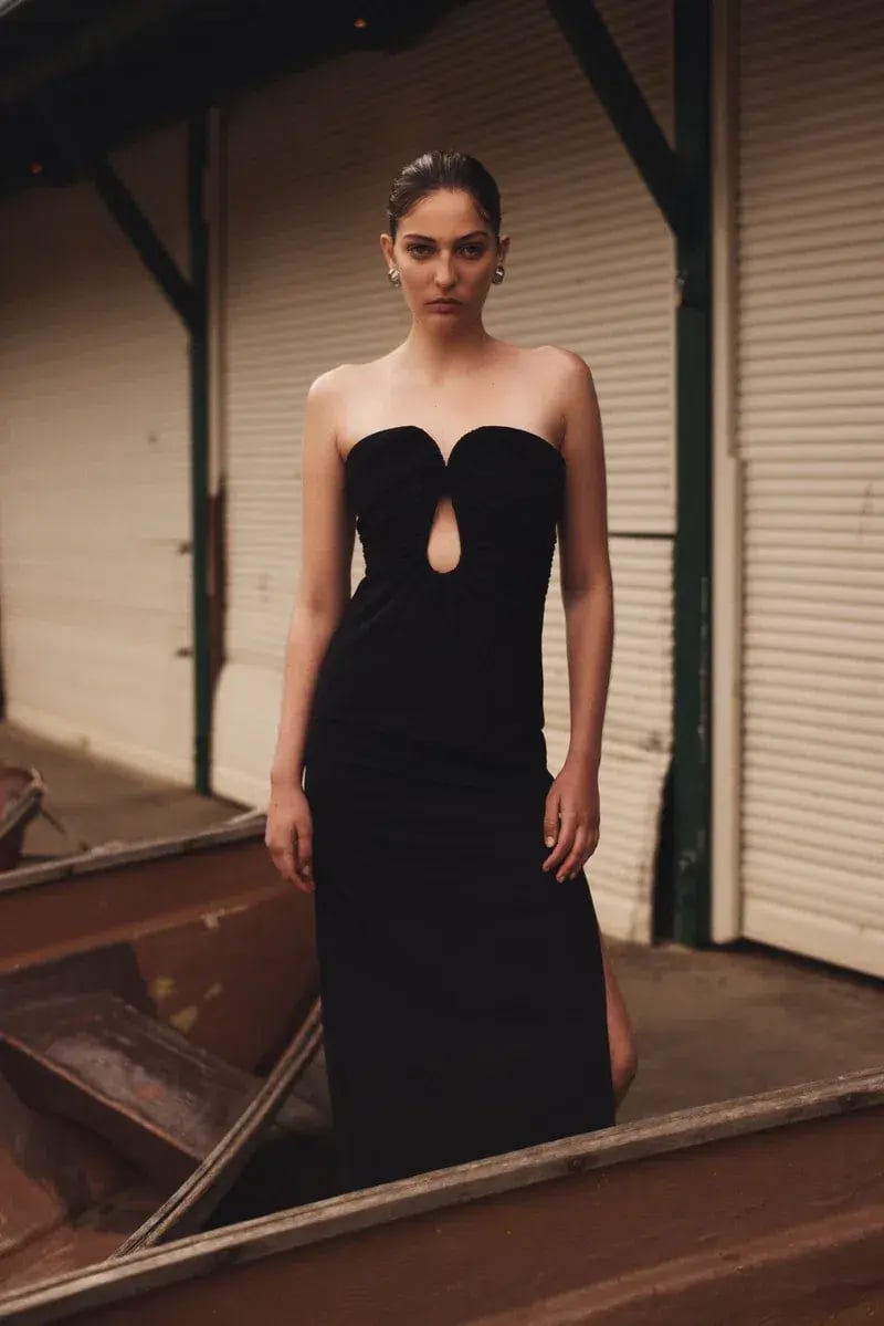 Misha Dani Strapless Maxi Dress in Black Size 10 photo 3
