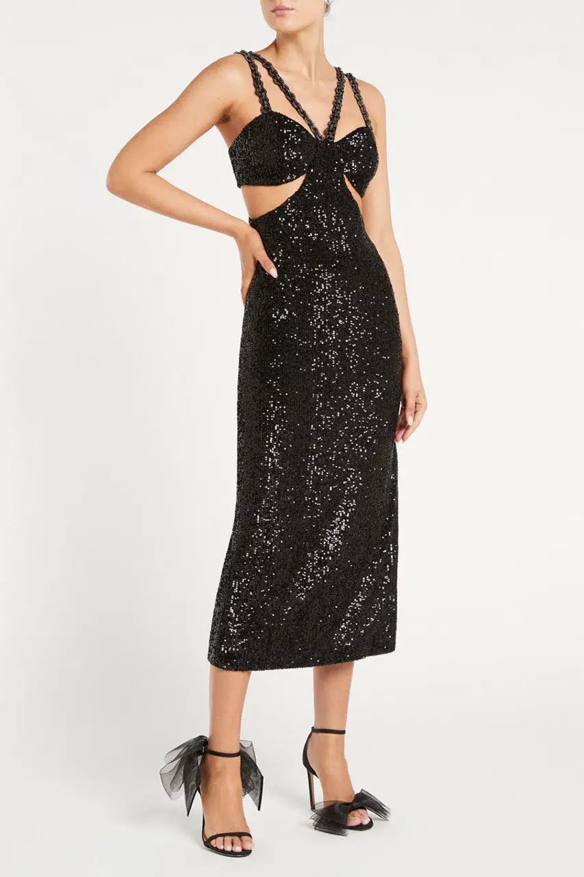 Rebecca Vallance Missing Hours Cut Out Midi Dress Black Size 4 photo 2
