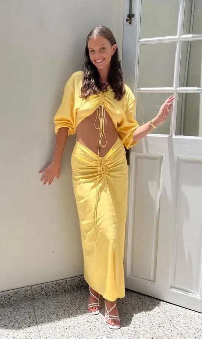 Christopher Esber Ruched Cutout Woven Maxi Dress Yellow Size 10 photo 2