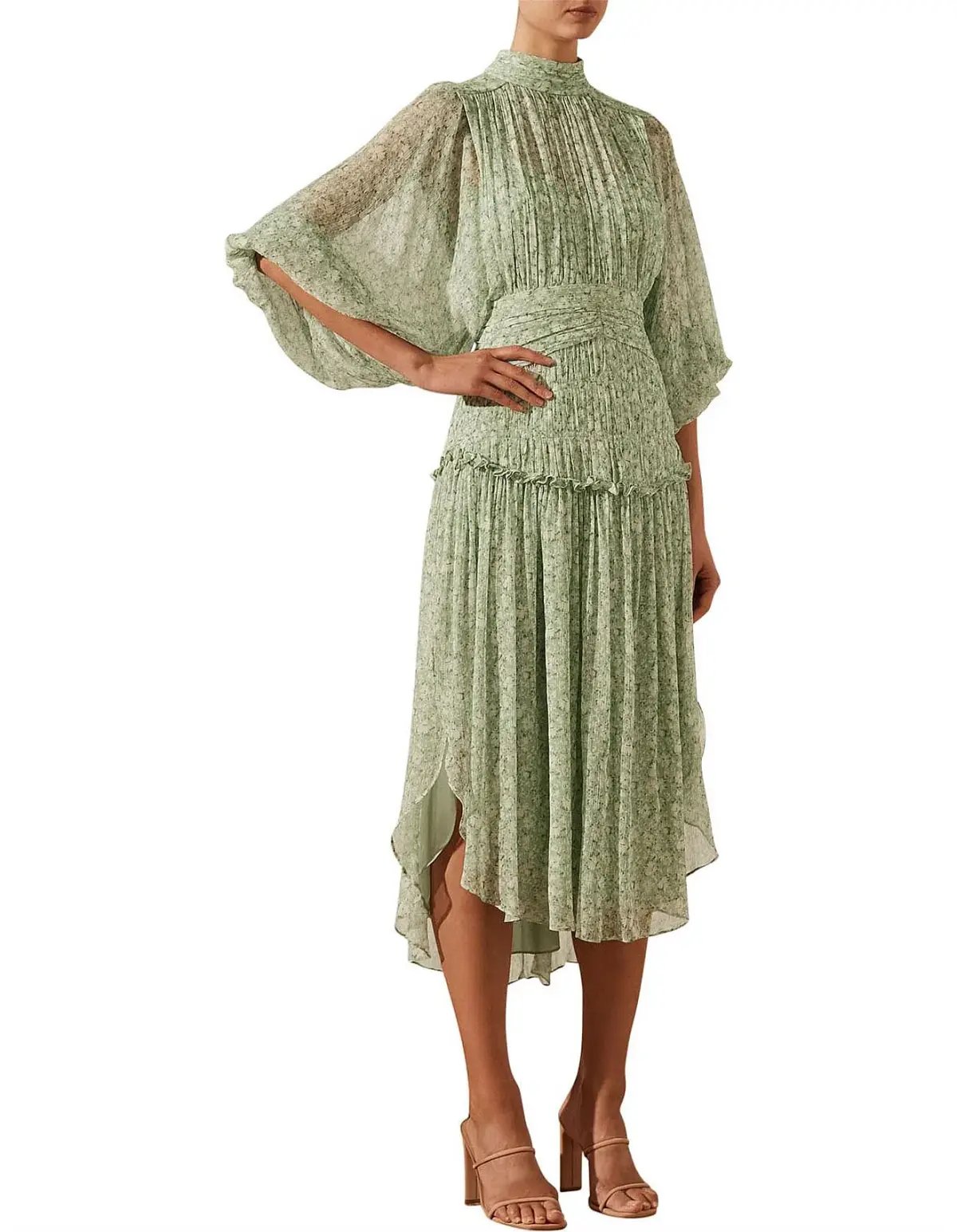Shona Joy Aurore Long Sleeve Open Back Midi Dress Green Size AU 10 photo 3
