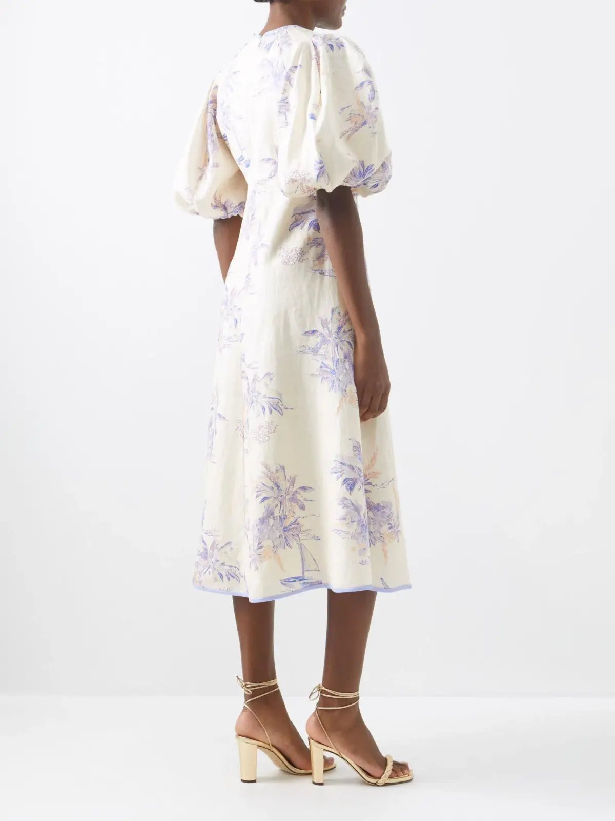 Zimmermann Puff-Sleeve Linen Midi Dress Print Size 3/AU 14 photo 2
