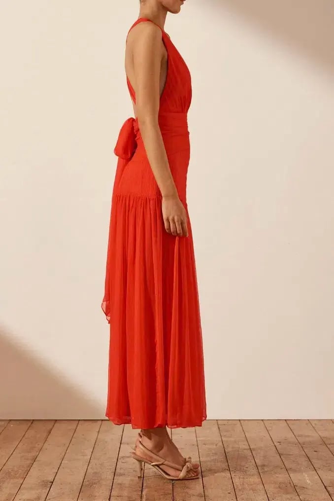 Shona Joy Leilani Plunged Tie Back Midi Dress Red Size 10 photo 2